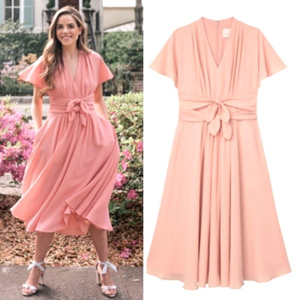 Gal meets glam Jane coral double bow tie midi dres